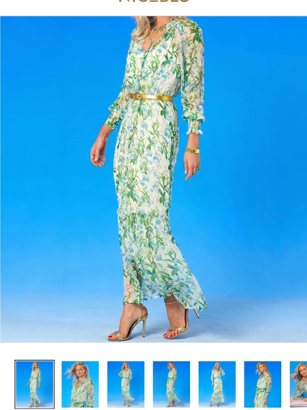 Nicole Sheer Green and Blue Floral Wrap Jumpsuit - Picture 7 of 7